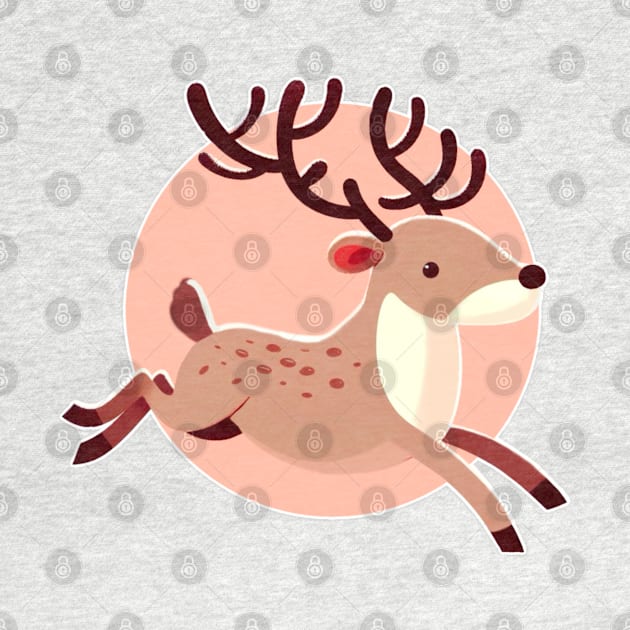 Pink happy jumping reindeer by Star Fragment Designs